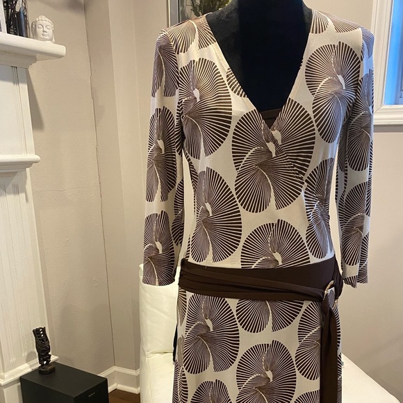 Brown and White Faux Wrap Dress, Maurices’s, Med - Picture 2 of 8